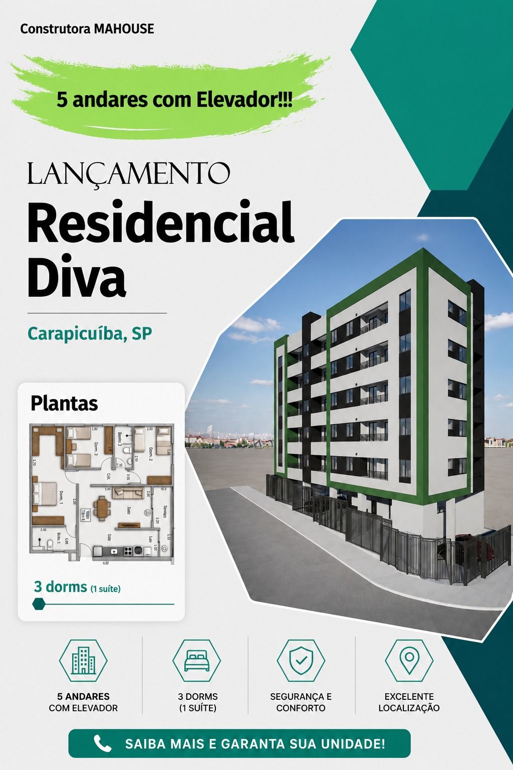 Apartamento 03 dormitórios 01 suíte Carapicuíba